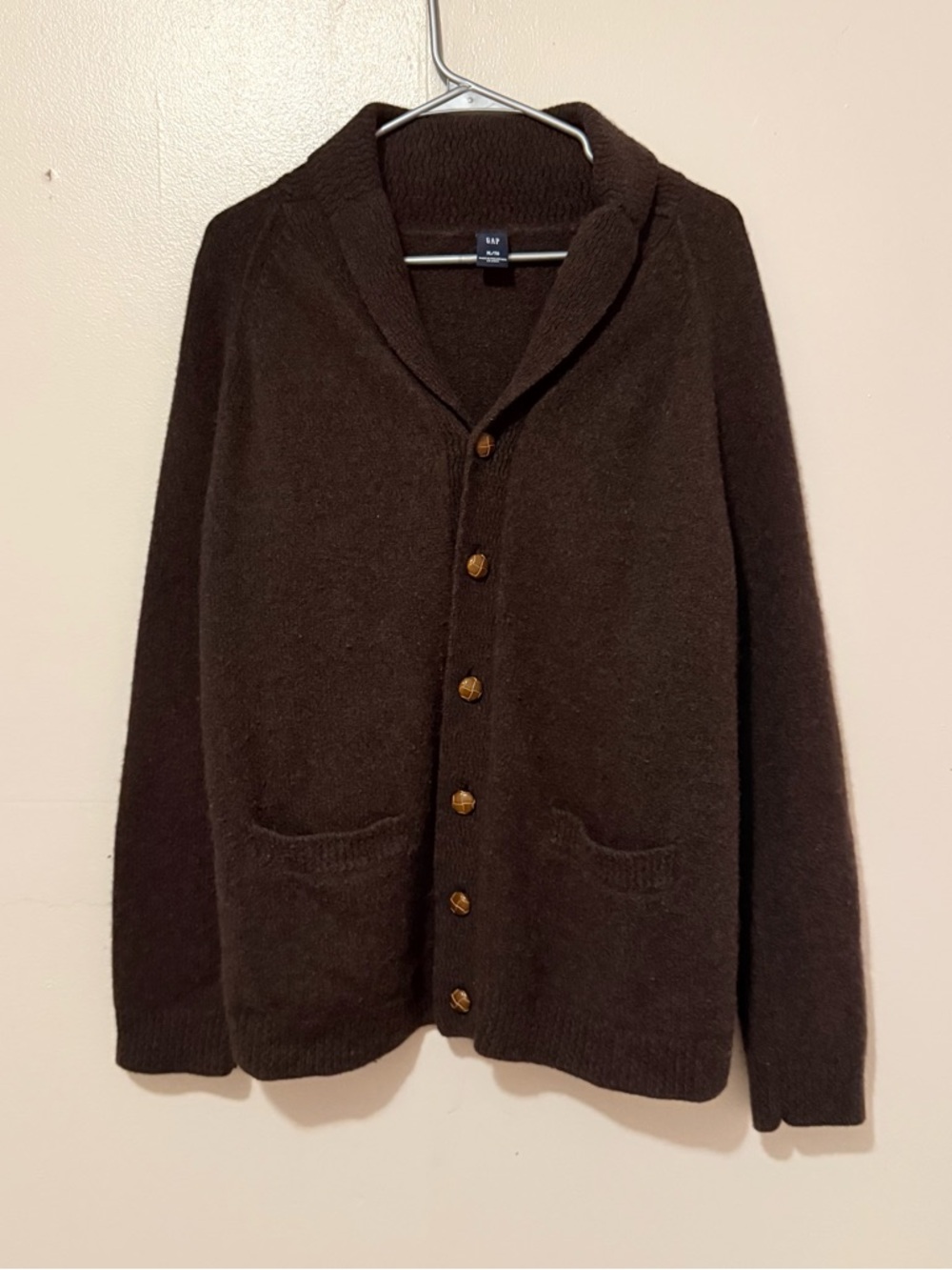 GAP Men's Shawl Collar Button Cardigan in Dark Brown